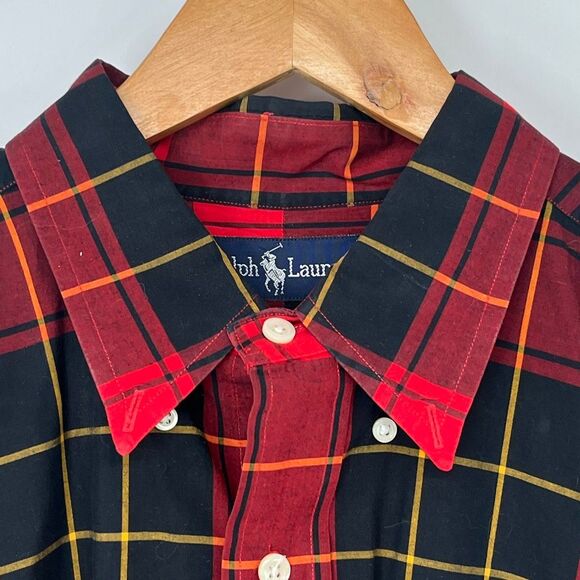 RALPH LAUREN Shirt Men's XL Red Black Plaid Check Crest Long Sleeve Button Down - Picture 3 of 11